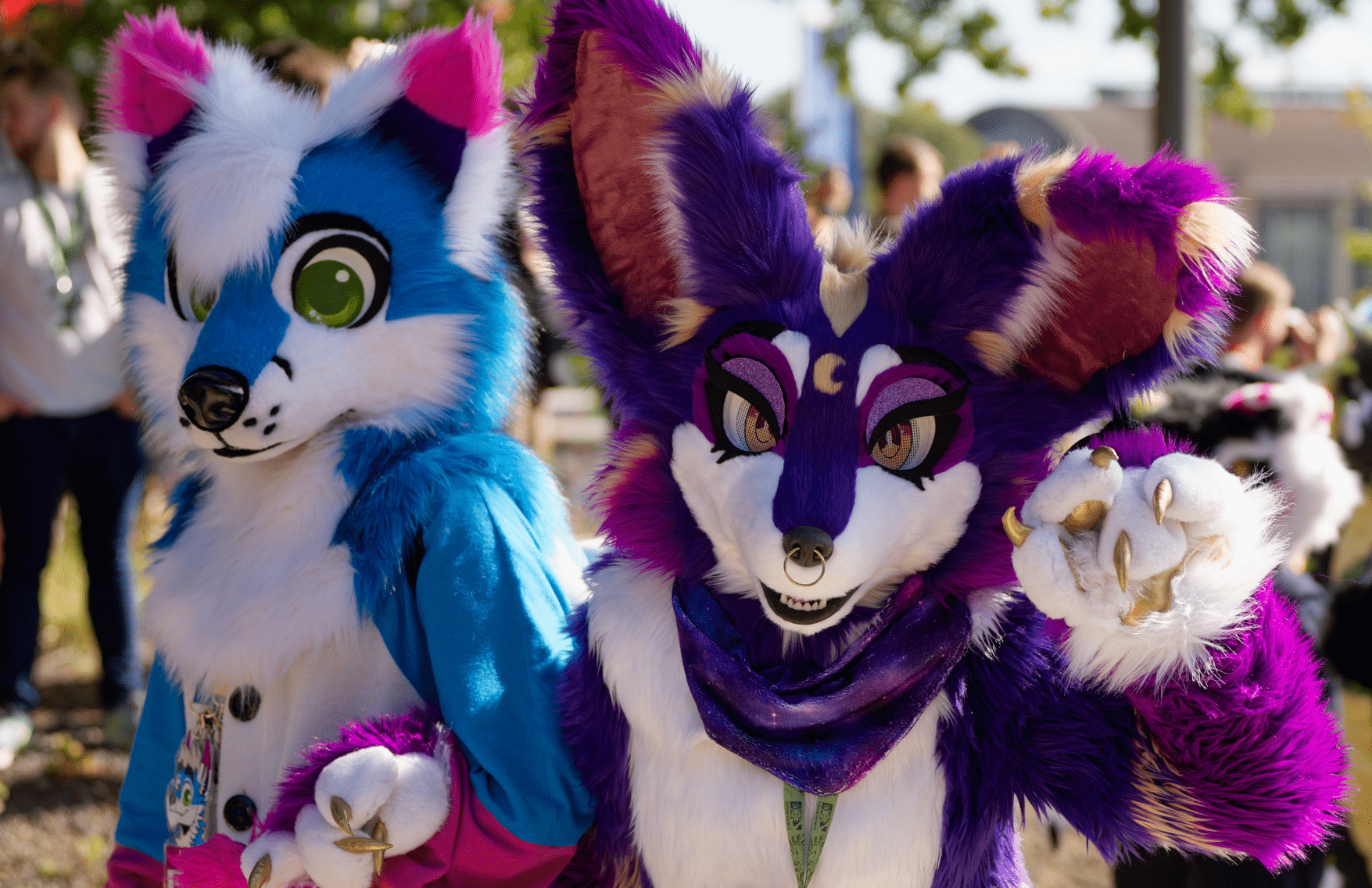 Background image showcasing Hako and Fenalice, the initial fursuits from FenFen Creations.